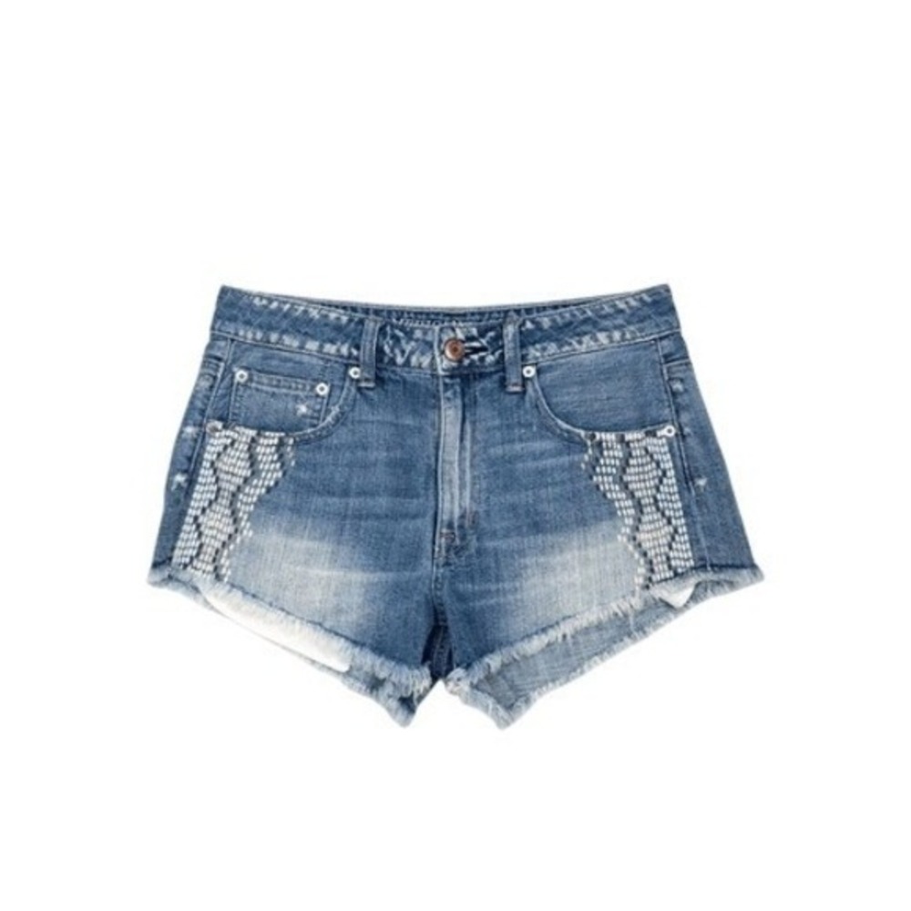 American Eagle High Rise Festival Cutoff Jean Shorts Painted Design Size 6